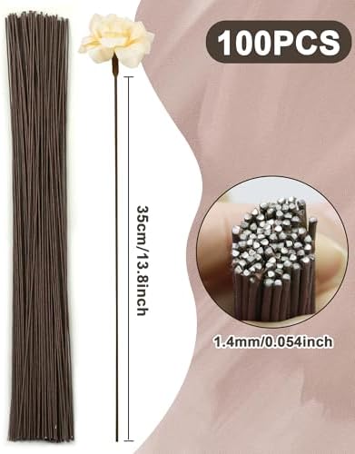 100 PCS FIVEIZERO 18 Gauge Brown Floral Wire Stems for Artificial Flower Making,Florist Wire,Flower Wires for Crafts,Alambre para Flores for Wreaths, Flower Arrangements and DIY Projects