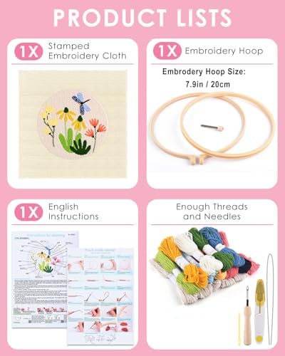 TINDTOP Punch Needle Kits, DIY Punch Embroidery Kits for Adults Beginner, Tool with Punch Needle Fabric, Hoops, Yarns and Sewing Needles (Set B)