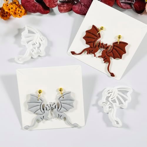 Xaekicr Polymer Clay Cutters Dragon Set – 2PCS Fantasy Dragon Clay Earring Cutters for Polymer Clay Jewelry, Halloween Gothic Clay Tools and Cutters for Cosplay and DIY Crafts