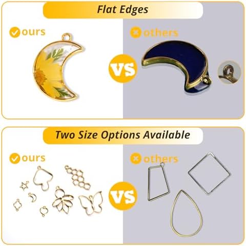 LET'S RESIN 172PCS Open Bezels for Resin, Gold Hollow Frame Pendants Bezels