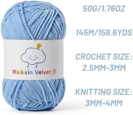 3 Pack Fluffy Chenille Yarn for Crocheting，Baby Yarn for Crocheting Soft，150g/5.28oz Velvet Amigurumi Yarn ，Fingering Weight Yarns for Crocheting Baby Blankets、DIY Craft.(3 Azure)