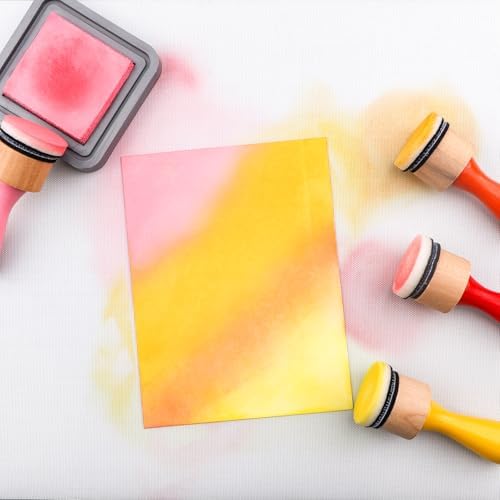26 Pcs/Sets Ink Blending Tool Sets, Include 2 Pcs Round Ink Mini Applicator Tools and 24 Pcs Replacement Refill Foam Pads for Drawing Distressing Blending Scrapbooking & Stamping Supplies (Pink)