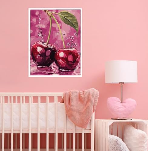 AIBOERL Diamond Art Kits for Adults,Cherry Diamond Painting Wall Decor | Round Drill Cherry Diamond Painting for Beginners DIY Rhinestone 5D Diamond dots(Gemstone Craft)Wall Art Gift 12x16IN