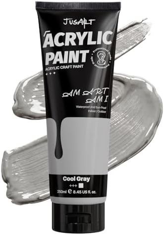 JusArt Gray Acrylic Paint, 8.45oz/250ml Large Tube,Rich Pigment Heavy Body