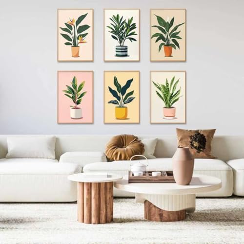 6 Pack Paint by Numbers Kit for Adults, Plants Number Painting, 8x12 Inch | DIY Adult Paint by Number Kits on Canvas for Beginners, without Frame, Botanical Home Wall Decor, Stress Relief Craft Gift