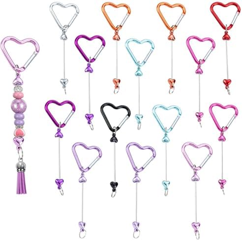 Beadable Keychain Colorful Heart/Triangle Shaped Blank Bar with Snap Hook for DIY Craft Making Kit