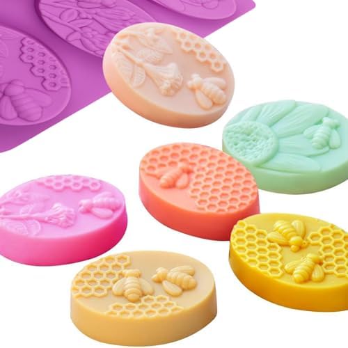 Bee Honeycomb Silicone Molds, 2 Pack Oval Soap Mold 12 Cavitiy | Honeybee Flower Soap Molds for Soap Making Homemade Bath Bomb Lotion Bar Beeswax, Non-Stick, Great for DIY & Gifts