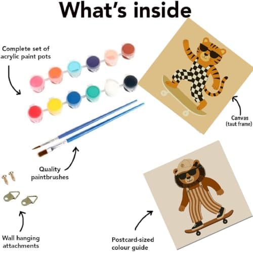 FQOVKYN 4 Pack Framed Paint by Numbers Kit for Kids, Funny Animal Paint by Numbers for Kids Ages 6-12, Easy Acrylic Oil Painting Kits for Home Wall Decoration 8x8 inch