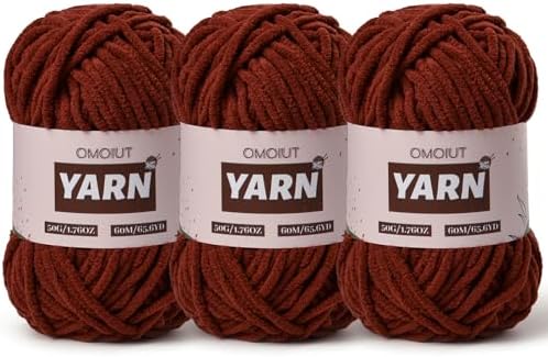 3 Packs Plush Chenille Chunky Crochet Yarn - Baby Yarn for Crocheting Soft - Velvet Yarns Knitting for Blankets Crafts - Fluffy Amigurumi Yarns 150g / 196.8yds (3 Coffee)