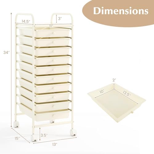 COSTWAY 10-Drawer Rolling Storage Cart, Utility Mobile Trolley