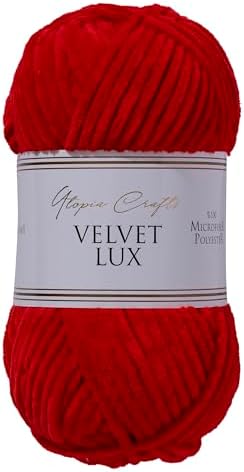 Velvet Lux Chenille Super Soft Chunky Yarn for Knitting and Crochet 2X 100g / 3.52oz (Red, 2 Pack)