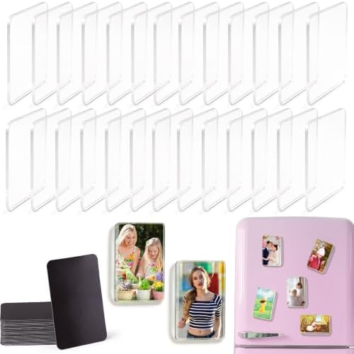 25 Pcs DIY Acrylic Fridge Magnet Kit Rectangle Fridge Magnet Craft Set with Adhesive Backing Make Your Own Magnet Kit for Photo Office Classroom Cabinets Kitchen 2 × 3.15 Inch