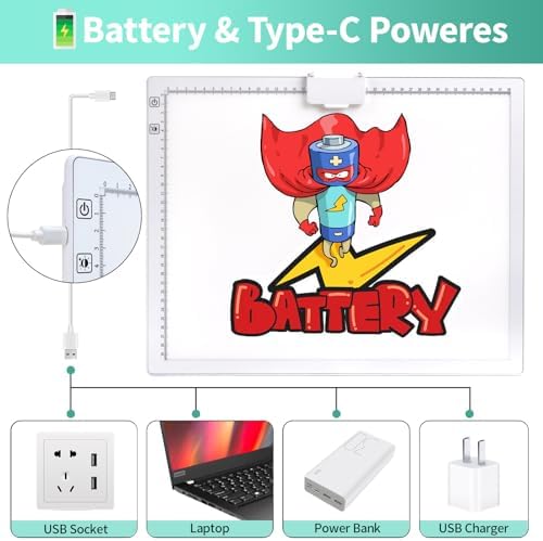 A3 Light Pad for Diamond Painting - Rechargeable Tracing Light Box with Stand, 3 Colours Stepless Dimmable 6 Levels Brightness Light Board, Battery Powered Portable Light Pad for Weeding Vinyl(White)