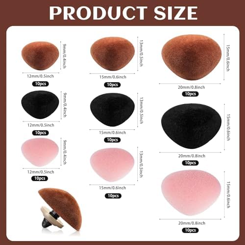 90 Pcs Safety Noses for Amigurumi Plastic Safety Noses for Crochet Flocking Toy Noses Pink Brown Noses with Washers for Craft Doll Puppet Plush Toy Bear Accessories(3 Color)