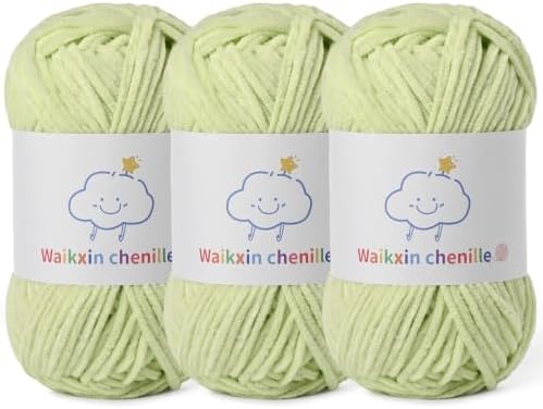 Skinny Chenille Yarn for Crocheting, 3 Pack of 1.75 oz/109 yds Amigurumi Yarn&Baby Yarn for Crocheting Soft, Fluffy Fingering Weight Velvet Yarn for DIY Crafts&Baby Blankets.(3 Fresh Green)