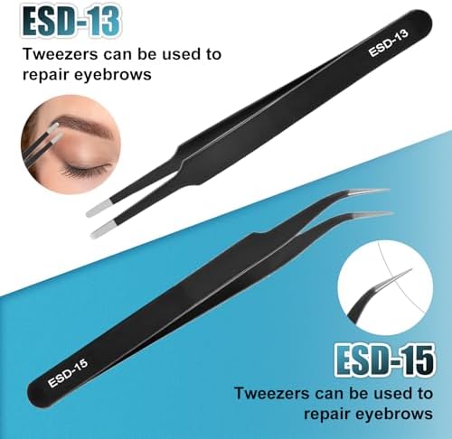 10Pcs Precision Tweezers Set, Upgraded Anti-Static Stainless Steel Tweezers with Storage Box, for Craft, Electronics, Jewelry-Making, Laboratory Work, Soldering, DIY