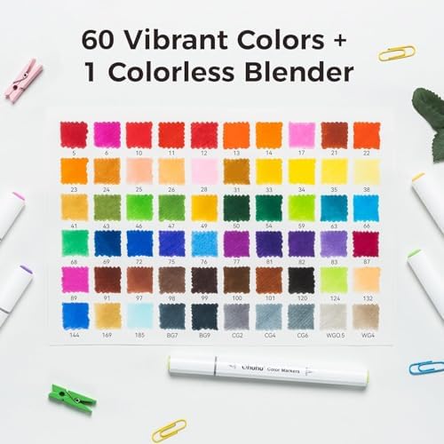 Ohuhu Adult Coloring Books Markers 60 Colors Water-based Dual Tips No Bleed