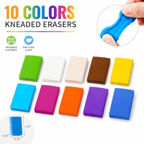 Scented Kneaded Erasers, 10 Colors & 10 Scents, Soft Kneadable Erasers for Drawing, Sketching, Graphite & Charcoal, Putty Eraser with Individual Storage Cases (20, 10 Colors)