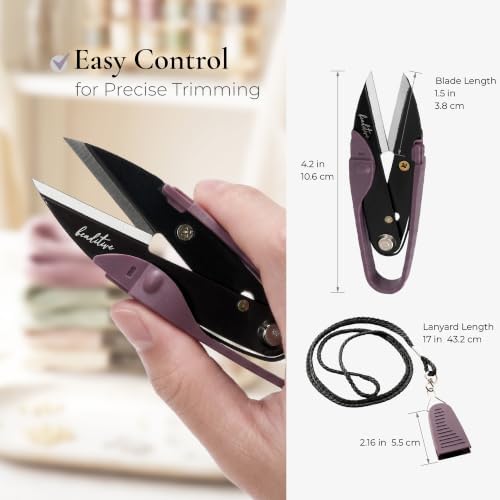Beaditive Premium Thread Snips - Thread, Yarn, Embroidery Snipper for Sewing, Quilting, Knitting, Jewelry Making - High-Carbon Steel Blades with Protective Cap and Lanyard (Purple)