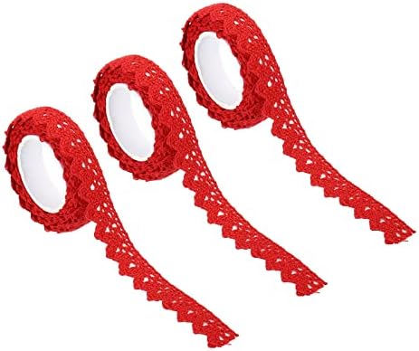 PATIKIL 0.6" Wide 2 Yards Self-Adhesive Lace Tape Lace Ribbon, 3 Pack Cotton Washi Trim Stickers Masking Decorative for Craft Scrapbook DIY Card Making, Red