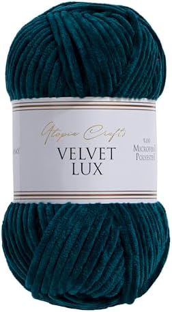 Velvet Lux Chenille Super Soft Chunky Yarn for Knitting and Crochet 2X 100g / 3.52oz (Petrol Green, 2 Pack)