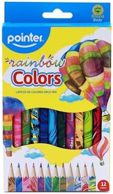Pointer Colors Rainbow Colored Pencils – 12 Count, Pre-Sharpened, Round Body, Multicolored Barrel Designs – Fun School & Art Supplies