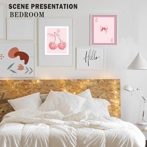 XUNLURY Pink Coquette Bow Diamond Art Kits 4 Pcs, Preppy Girly Pink Bow Ace Cherry Diamond Painting Kits for Adults Girls Beginners, Full Drill Diamonds Dots for Home Decor, 9.8x11.8 Inch