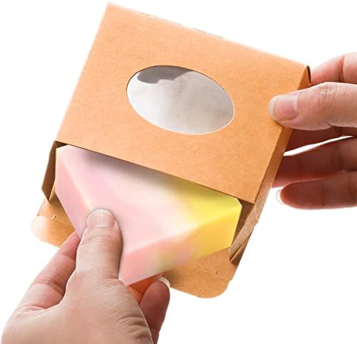 SOUJOY 100Pcs Soap Boxes with Window, Rectangle Kraft Box for Handmade Soap | Bulk Quantity Boxes with Clear Window for Business, Easy to Assemble, Perfect for Soap, Bakery, Candy, Jewelry, Treats