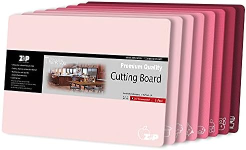 ZVP Plastic Cutting Boards for Kitchen, Flexible Cutting Mats, Gradient Pink Chopping Boards with Food Icon, Non-Slip, Non Porous, BPA Free, Dishwasher Safe