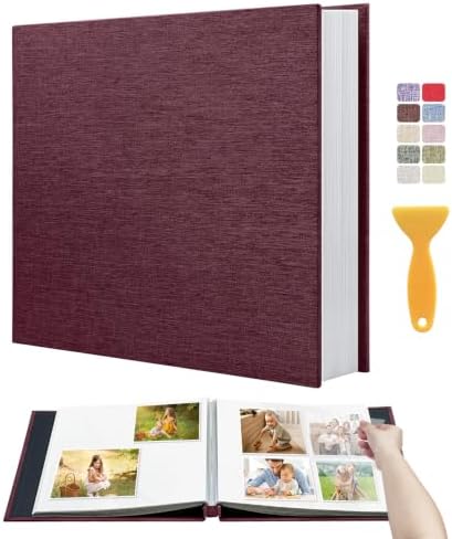 Photo Album Self Adhesive Scrapbook, 13"x12.6" 60 Pages/ 30 Sheets Large Photo Book for 4x6, 8x10 Pictures, DIY Album for Baby Wedding Family Travel Birthday