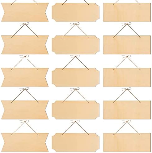 15 Pieces Unfinished Hanging Wood Sign Rectangle Blank Hanging Decorative Wood Plaque Wooden Slices Banners with Ropes for Pyrography Painting Writing DIY Home Crafts Supplies