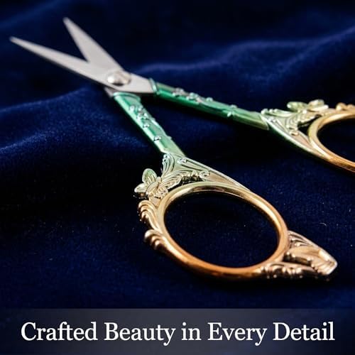 Crochet Scissors with Cover – Green Gold Vintage Small Embroidery Scissors, Sharp Craft Scissors for Yarn Thread Sewing Needlework, Cute Butterfly Design Gift for Crocheter Quilter, 4.6 Inch