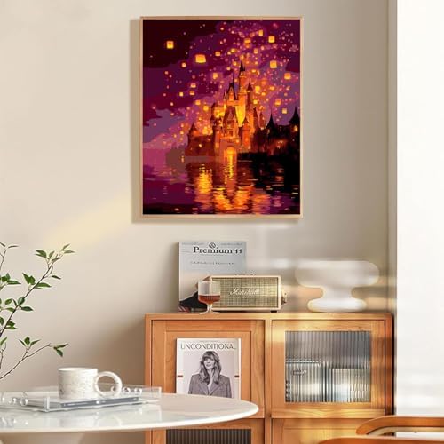 EIBEILI Magic Castle Paint by Numbers Kit for Adults Beginner,Lantern Adult Paint by Number Kits on Canvas,Easy Canvas Paint by Numbers for Adults for Home Wall Decoration 12 X 16 inch