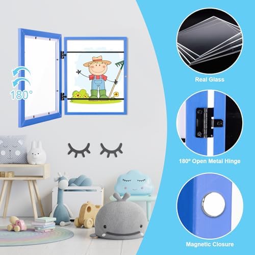 [2-Pack] Kids Art Frames, 8.5x11 Front Opening Kids Artwork Frames Changeable, Skyblue Artwork Display Storage Frame for Wall, Holds 50 Pcs, for 3D Picture, Crafts, Children Drawing, Hanging Art,