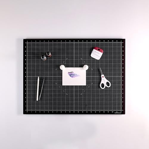 GLASSBOARD STUDIO Rich Black Glass Craft Mat (13.5x18in) - Magnetic, Heat & Scratch Resistant, Stain-Proof for Crafting, Cutting, Painting, Mixed Media Artwork - Grid & Angle Lines, Non-Slip Feet