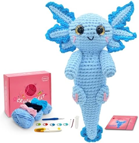 SGIBYN Crochet Kit for Beginners - DIY 11.8 Inch Large Axolotl with Video