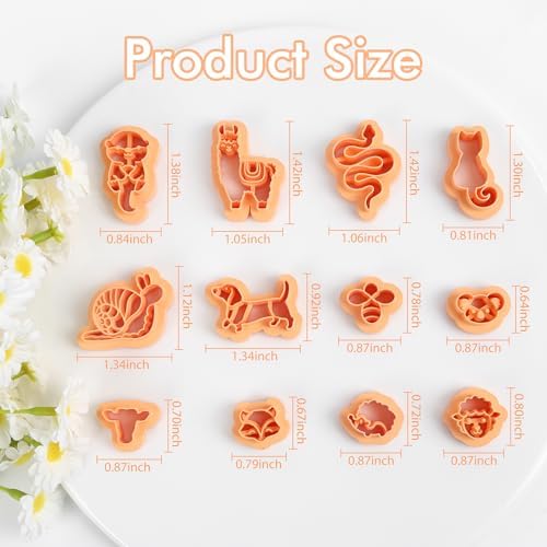 Puocaon Animal Polymer Clay Cutters - 12 Pcs Cute Animal Clay Cutters for Polymer Clay Jewelry, Cottagecore Snail Clay Earring Cutters Otter Cat Cow Fox Clay Jewelry Cutters