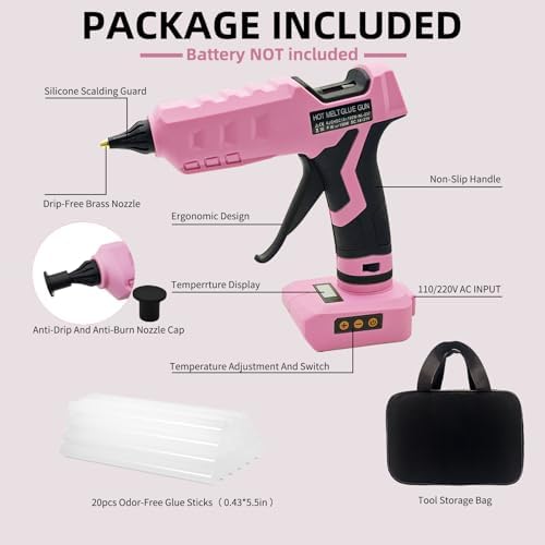 100W Cordless Glue Gun for Dewalt 20V MAX Battery- 20 Full Size Glue Sticks