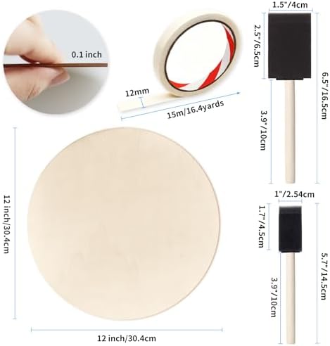 12 Inch Unfinished Wood Circles, 4-Pack Blank Rounds with Brush for Crafts | 12-inch unfinished wood circles with paint foam brush for door signs, painting, wood burning, Cricut crafts and DIY decor.