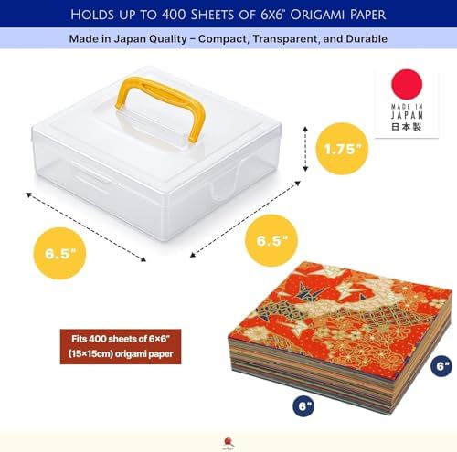 JapanBargain, 2-Pack Japanese Origami Paper Storage Box, Fits 6-inch Folding Paper up to 400 Sheets, Clear Plastic Craft Organizer for Cardstock, Stamps, Sewing Kit Tools, Made in Japan