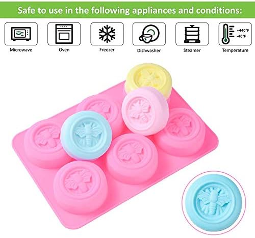 4 Pack Bumble Bee Silicone Molds, Honeybee Round Soap Molds for Soap Making, Bath Bomb, Beeswax, Jello, Lotion Bar, Homemade Soap, Resin, Chocolate Making Muffin Baking Tools