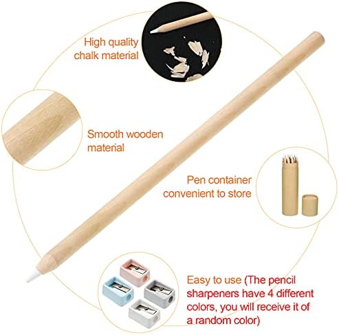 Tenare 10 Pieces White Chalk Pencils with Sharpener and Storage Tube
