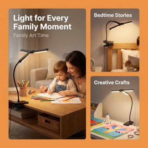 holoith 2 Pack 3 Head Foldable Clip On LED Easel Lamp for Artists