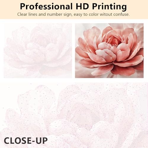 TUMOVO Paint by Numbers Kit for Adults Beginner Pink Flower Canvas Art