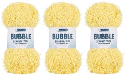 Makromecity Bubble Scrubby Yarn - 100% Premium Polyester Yarn for Crocheting and Knitting - 3.5 Oz (100g), 98 Yds (90m) - Ideal for Dishcloths, Crafting & Bath Washcloths (Light Yellow, 3 Skeins)