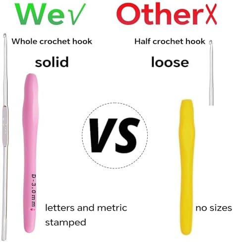 3mm Crochet Hook, Ergonomic Crochet Hook, Smooth and Extra Long  Knitting Needles, with Soft Rubber Ergonomic Handle and Aluminum Tip, Perfect Beginner and Arthritic Crochet Hooks (3 mm)