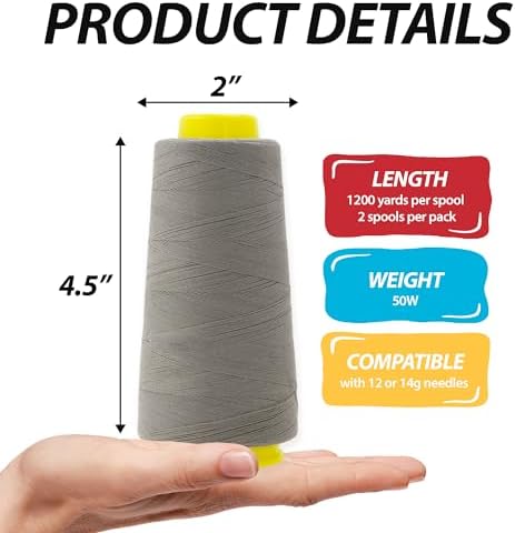 Mandala Crafts Gray Mercerized Cotton Thread Cones for Sewing Quilting