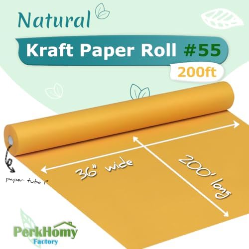 PerkHomy 36" x 2,400" (200') Orange Kraft Paper Roll for Craft Bulletin Board Paper Art Table Covering Crafting Gift Wrapping Bouquet Packing Parcel 80GSM 55LB (Orange, 36" x 200')