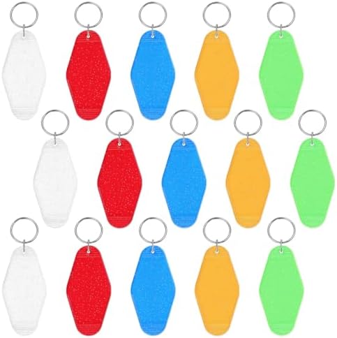 BLMHTWO 15PCS Motel Keychain Blank Bulk Rhombus Hotel Keychain with Glitter