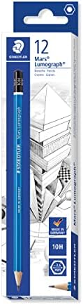 STAEDTLER Mars Lumograph 10H Graphite Art Drawing Pencil, Very Hard, Break-Resistant Bonded Lead, 12 Pack, 100-10H
